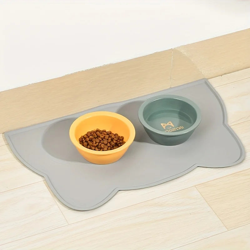 Pet Feeding Mat For Dogs & Cats, Thin Silicone Waterproof Cat Food Mat Cat Bowl Mat With Raised Edge, Cat Placemat