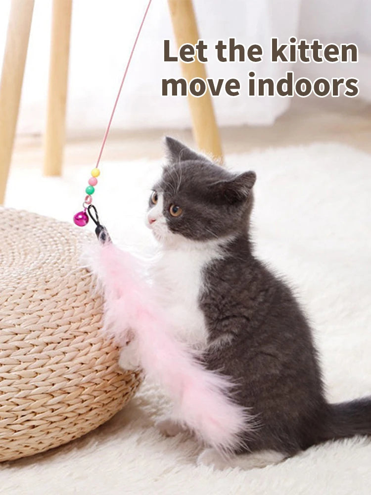 Cat Teaser Wand — Bell & Feather Suction Cup Toy