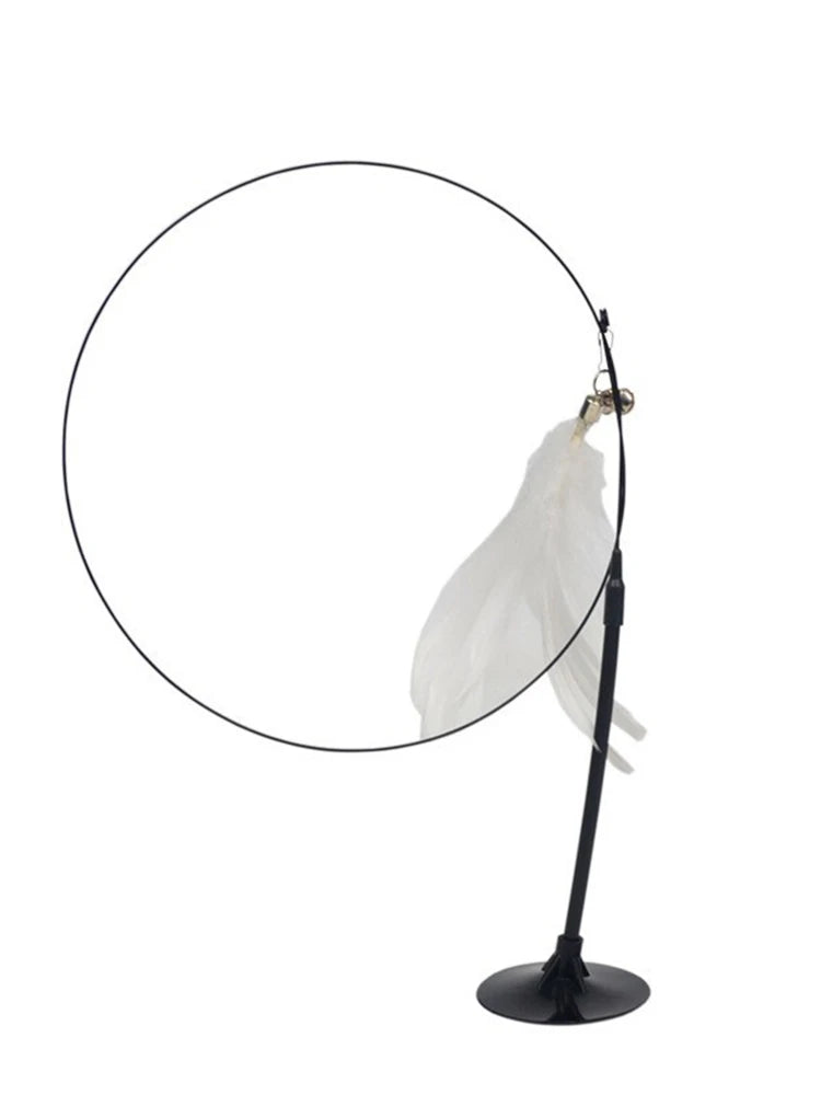 Cat Teaser Wand — Bell & Feather Suction Cup Toy