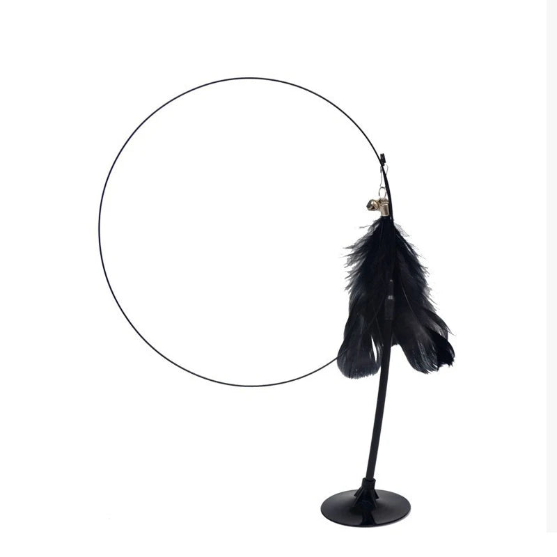 Cat Teaser Wand — Bell & Feather Suction Cup Toy