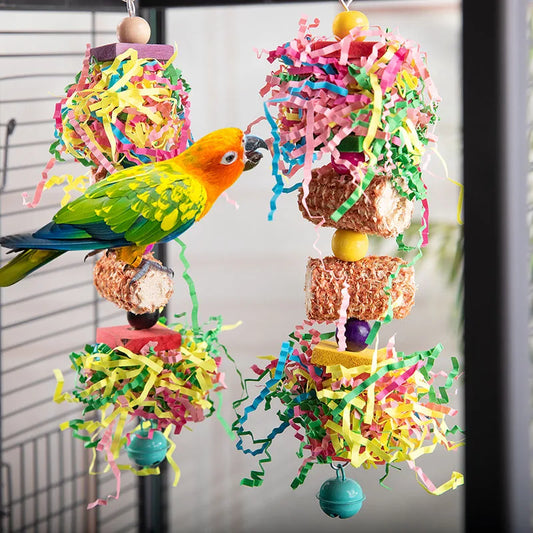 Colorful Parrot Toy Set — Interactive Foraging Shredder