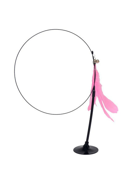 Cat Teaser Wand — Bell & Feather Suction Cup Toy