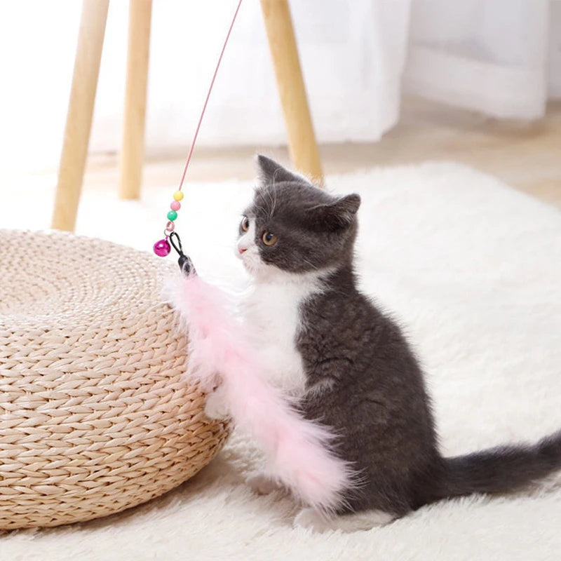 Cat Teaser Wand — Bell & Feather Suction Cup Toy